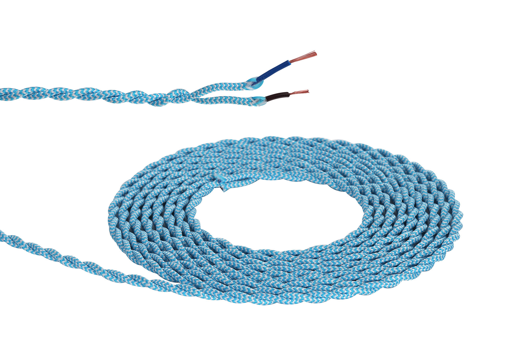 D0545  Cavo 1m Blue/White Braided Twisted 2 Core 0.75mm Cable